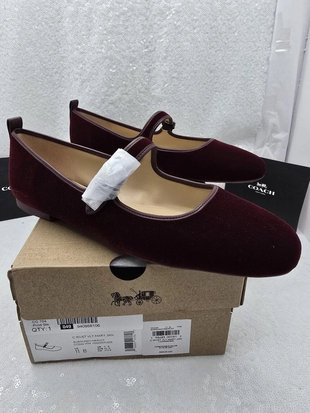 Coach C Rivet Velvet Burgendy Mary Jane Buckle Strap Women's sz 11